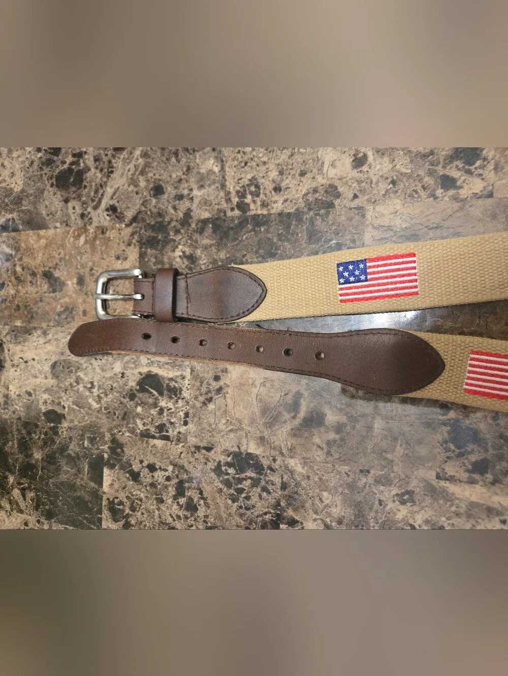 Walter Hagen Cancas Embroidered Belt - American Flag Genuine Leather